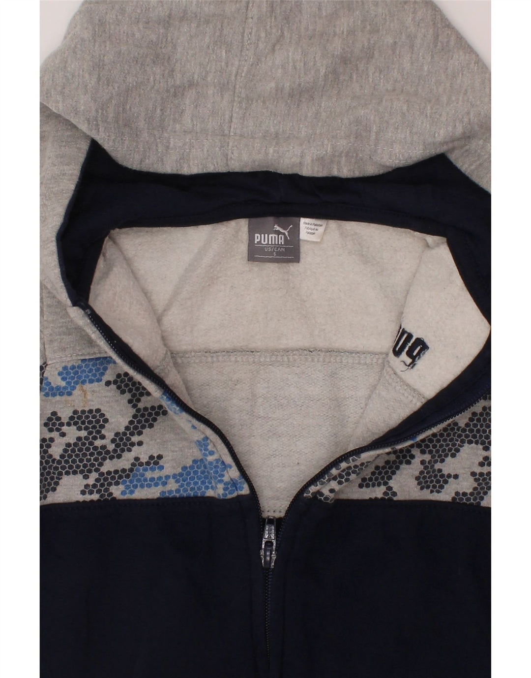 PUMA Boys Zip Hoodie Sweater 4-5 Years Grey Colourblock Cotton Vintage Puma and Second-Hand Puma from Messina Hembry 