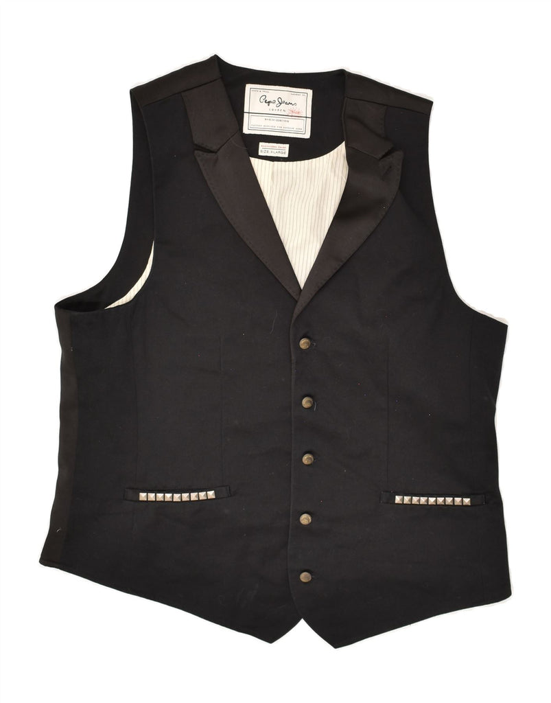 PEPE JEANS Mens Waistcoat UK 42 XL Black Cotton | Vintage PEPE Jeans | Thrift | Second-Hand PEPE Jeans | Used Clothing | Messina Hembry 
