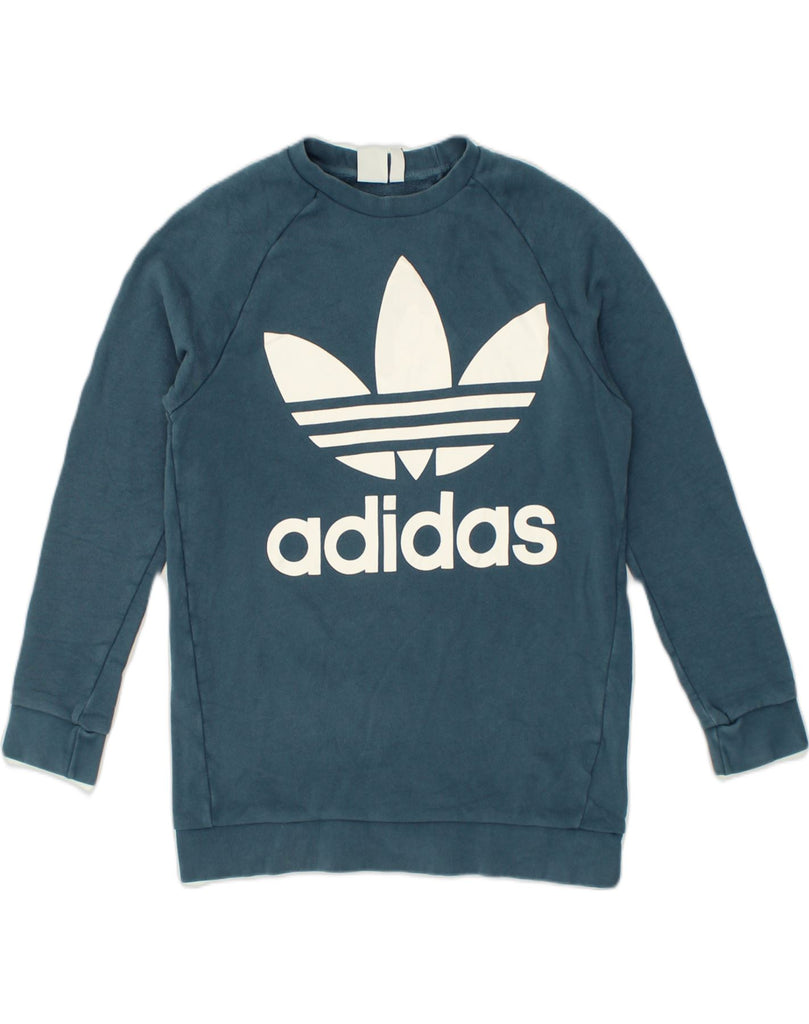 ADIDAS Womens Oversized Graphic Sweatshirt Jumper UK 10 Small Blue Cotton | Vintage Adidas | Thrift | Second-Hand Adidas | Used Clothing | Messina Hembry 