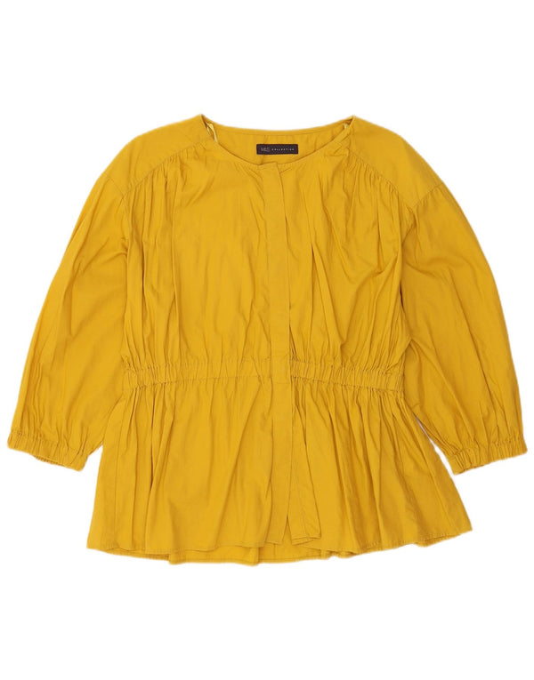 Marks & Spencer Womens 3/4 Sleeve Shirt Blouse UK 14 Large Yellow Cotton