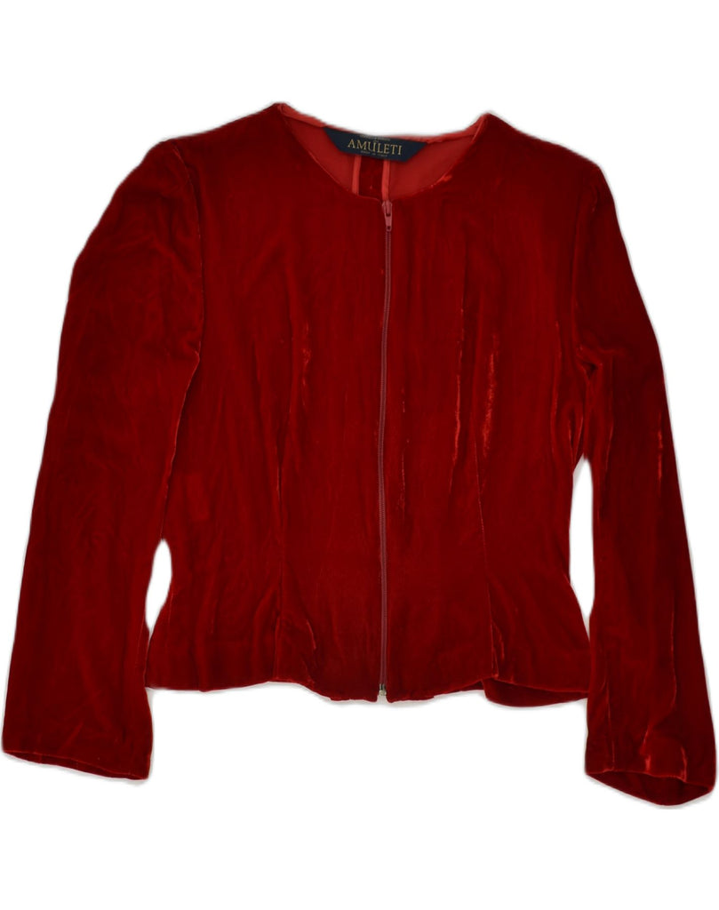 AMULETI Womens Crop Blazer Jacket UK 12 Medium Red Viscose | Vintage Amuleti | Thrift | Second-Hand Amuleti | Used Clothing | Messina Hembry 