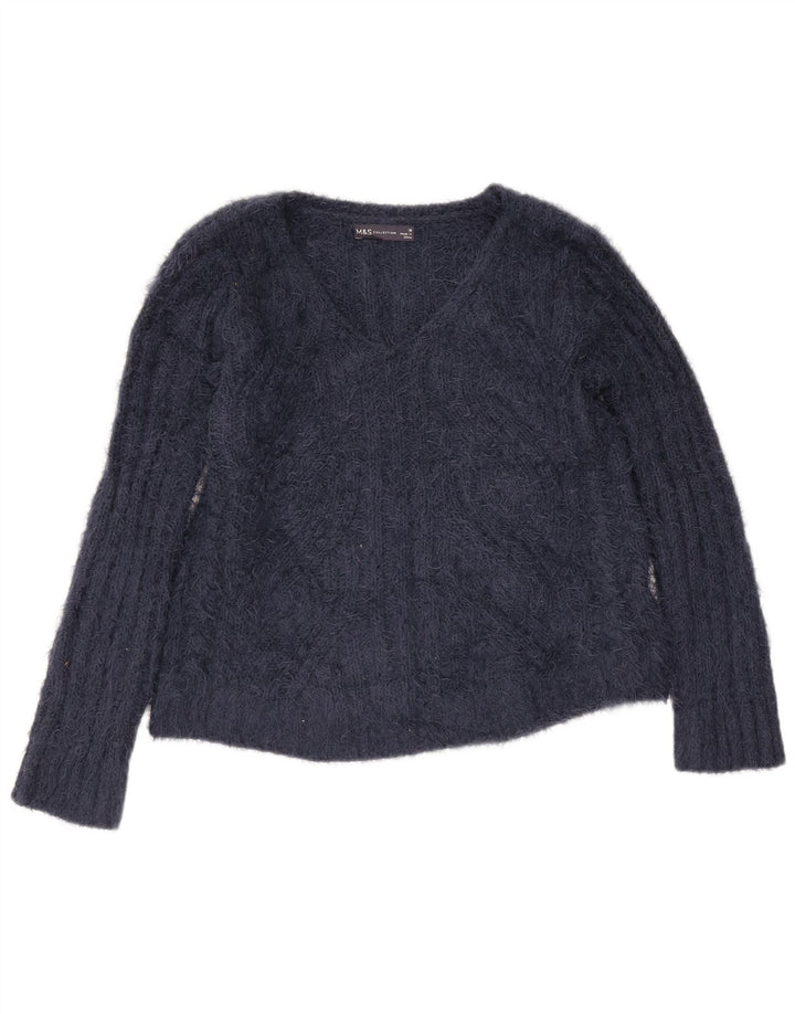Marks & Spencer Womens V-Neck Jumper Sweater UK 14 Medium Navy Blue