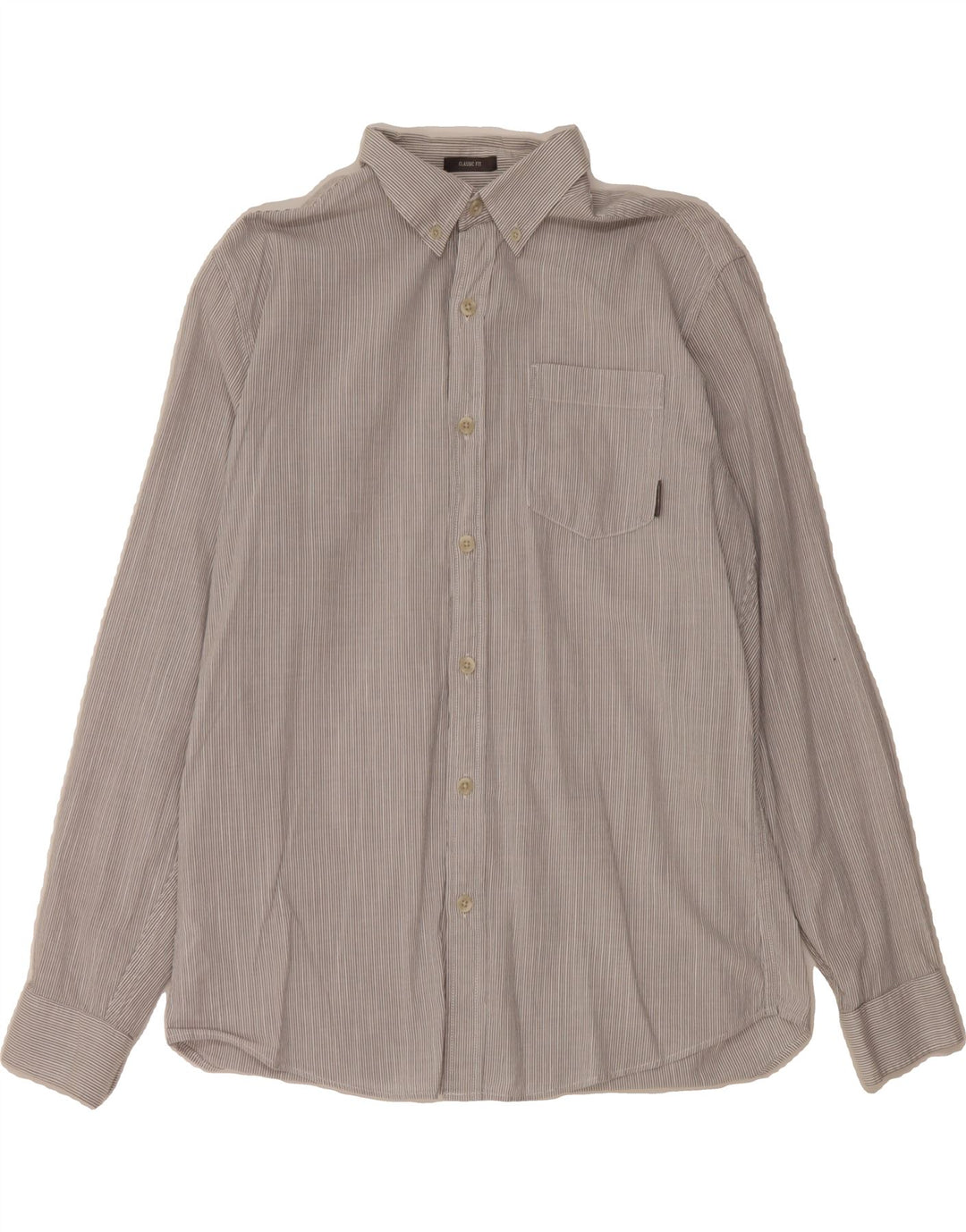 EDDIE BAUER Mens Classic Fit Shirt Medium Grey Striped Cotton Vintage Eddie Bauer and Second-Hand Eddie Bauer from Messina Hembry 