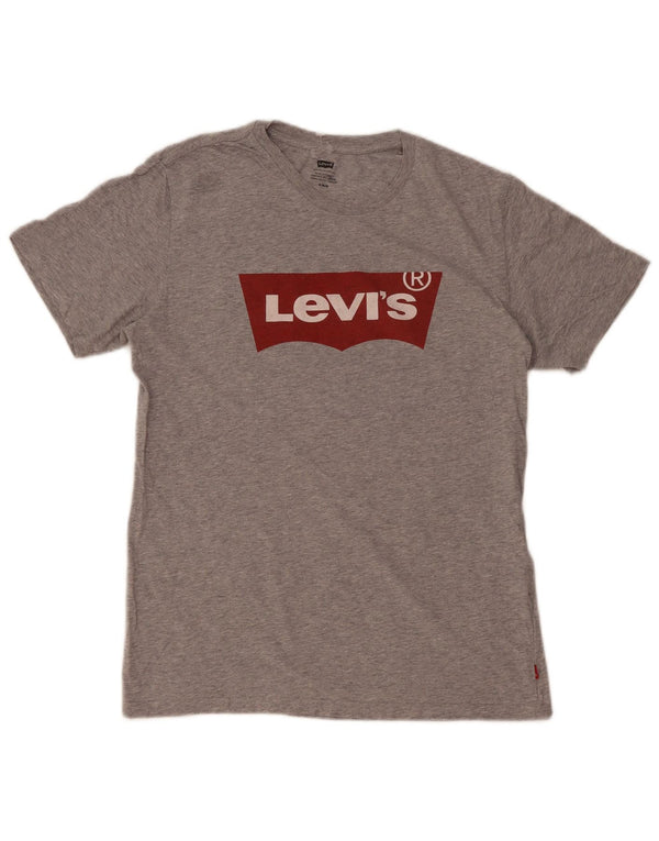Levi's Womens Graphic T-Shirt Top UK 12 Medium Grey Flecked Cotton