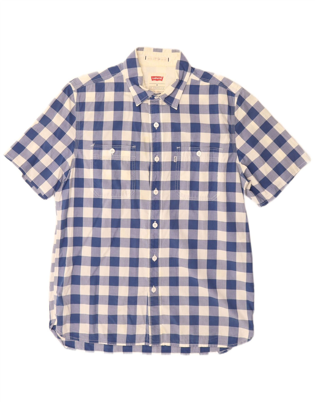 Levi's Mens Short Sleeve Standard Fit Shirt Medium Blue Gingham Cotton