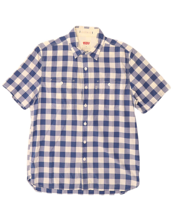 Levi's Mens Short Sleeve Standard Fit Shirt Medium Blue Gingham Cotton