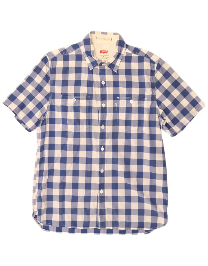 Levi's Mens Short Sleeve Standard Fit Shirt Medium Blue Gingham Cotton
