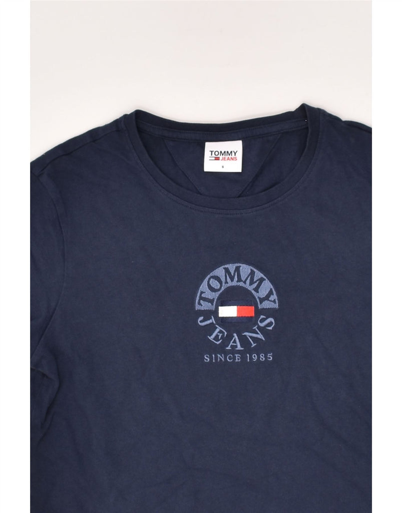 TOMMY HILFIGER Womens Graphic T-Shirt Top UK 10 Small Navy Blue Cotton | Vintage Tommy Hilfiger | Thrift | Second-Hand Tommy Hilfiger | Used Clothing | Messina Hembry 