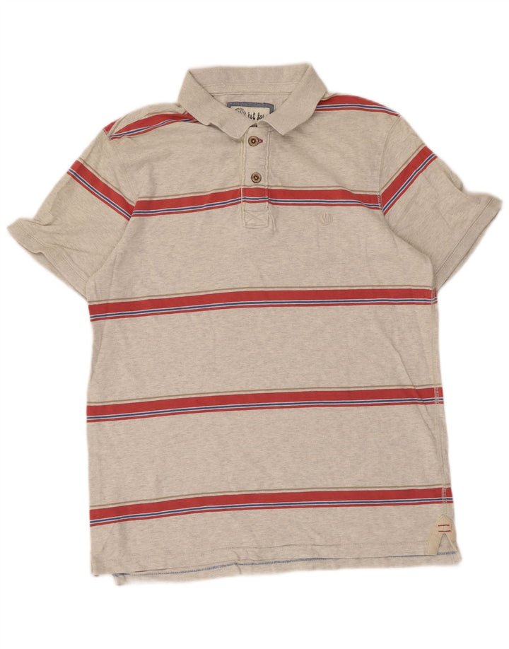 Fat Face Mens Polo Shirt Small Grey Striped Cotton