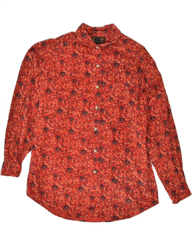 EDDIE BAUER Womens Corduroy Shirt UK 10 Small Maroon Floral Cotton | Vintage Eddie Bauer | Thrift | Second-Hand Eddie Bauer | Used Clothing | Messina Hembry 