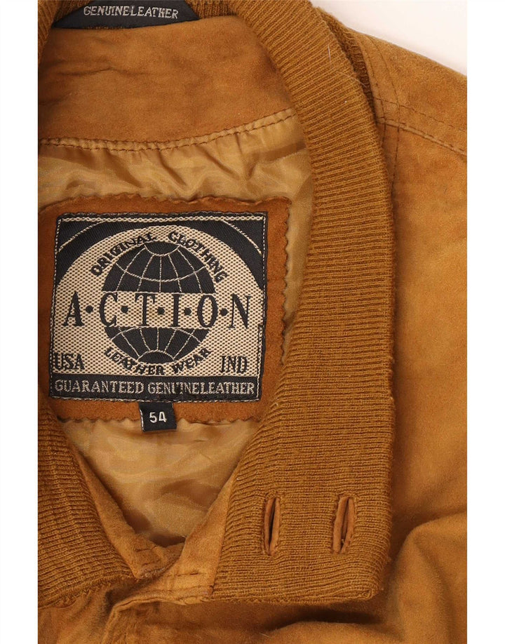 Vintage Mens Suede Bomber Jacket IT 54 2XL Beige Leather