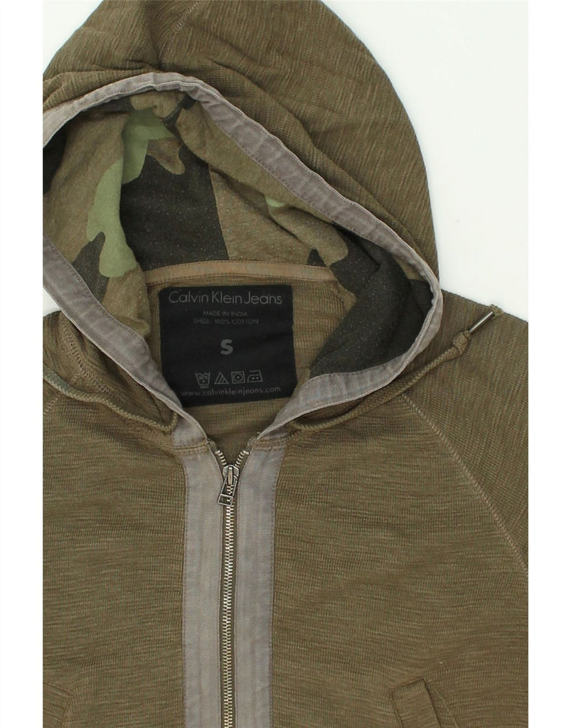 CALVIN KLEIN JEANS Mens Zip Hoodie Sweater Small Khaki Cotton | Vintage Calvin Klein Jeans | Thrift | Second-Hand Calvin Klein Jeans | Used Clothing | Messina Hembry 