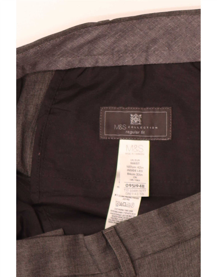 Marks & Spencer Mens Straight Regular Fit Suit Trousers W42 L33 Grey