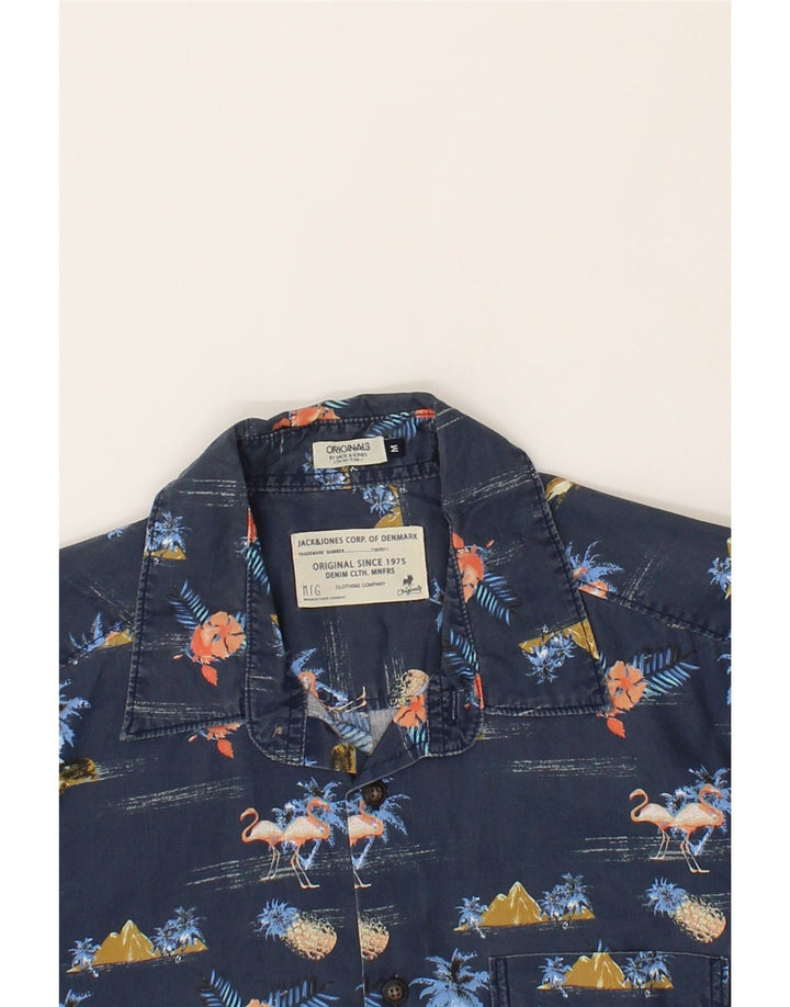 JACK & JONES Mens Short Sleeve Shirt Medium Navy Blue Floral Cotton Vintage Jack & Jones and Second-Hand Jack & Jones from Messina Hembry 
