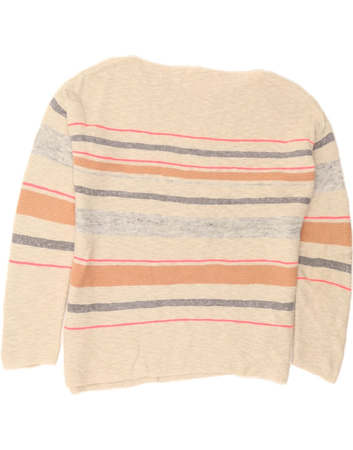WHITE STUFF Womens Boat Neck Jumper Sweater UK 12 Medium Beige Striped Vintage White Stuff and Second-Hand White Stuff from Messina Hembry 