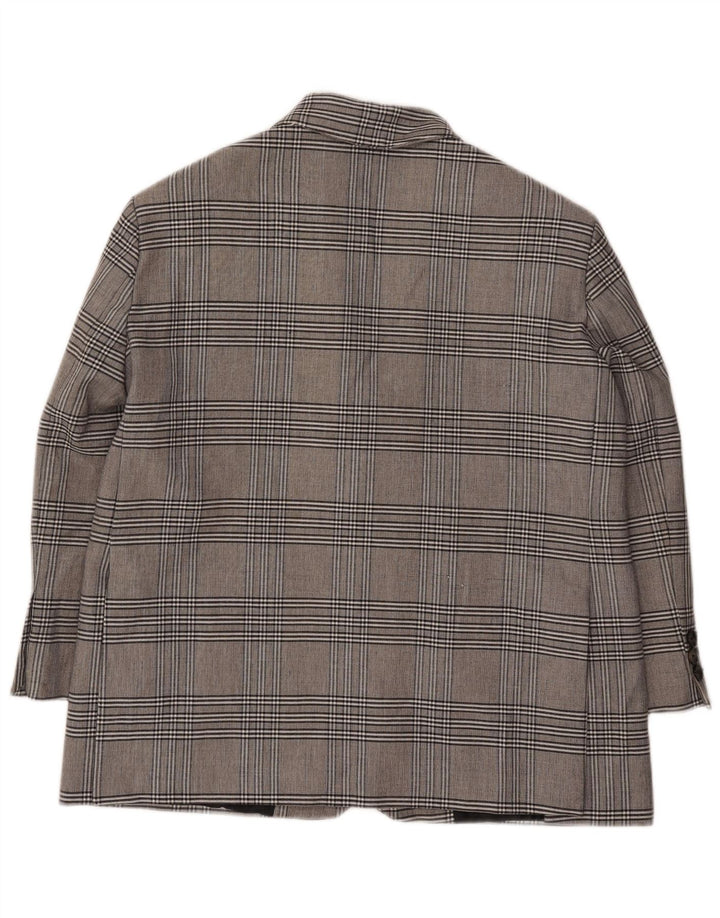 Zara Womens 2 Button Oversized Blazer Jacket UK 6 XS Grey Check Viscose