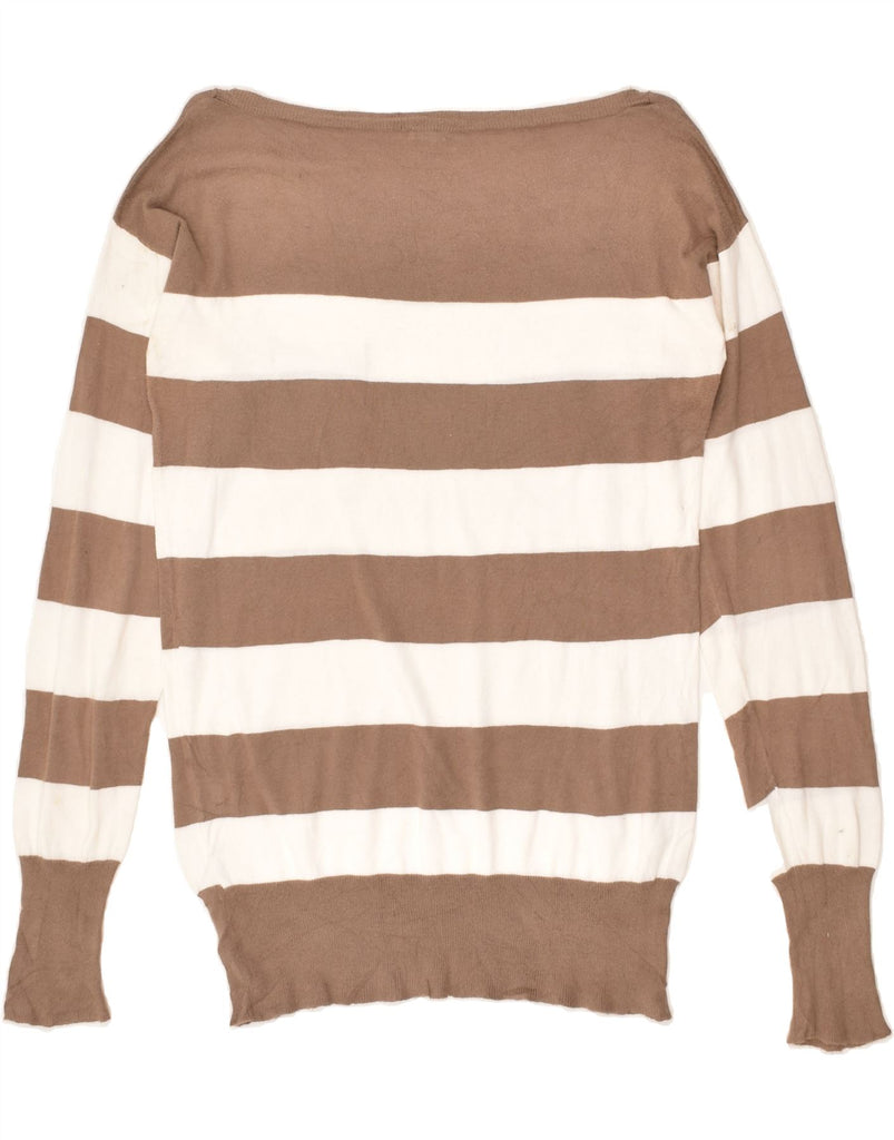 J. CREW Womens Boat Neck Jumper Sweater UK 10 Small Brown Striped Cotton | Vintage J. Crew | Thrift | Second-Hand J. Crew | Used Clothing | Messina Hembry 