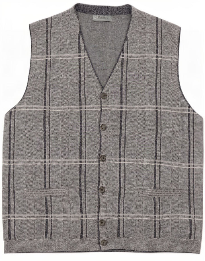 Rodes Mens Sleeveless Cardigan Sweater Medium Grey Check Acrylic