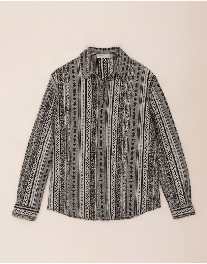 Vintage Mens Shirt Large Grey Striped Viscose