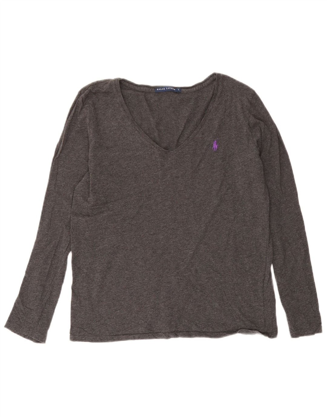 Ralph Lauren Womens Top Long Sleeve UK 14 Large Grey Cotton