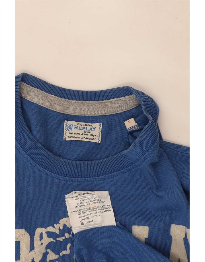 Replay Mens Graphic T-Shirt Top Small Blue Cotton