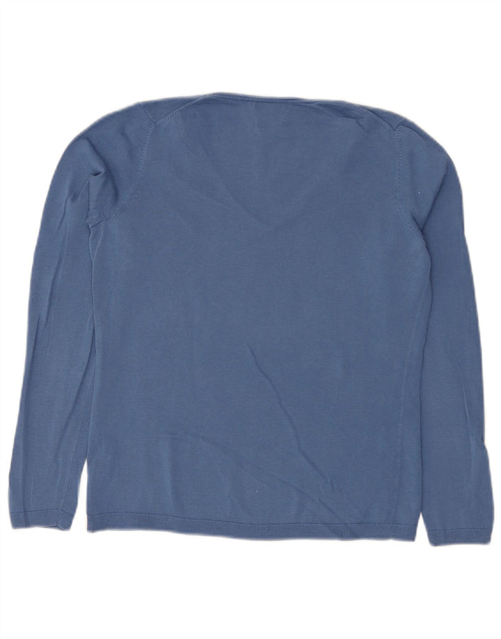 Massimo Dutti Womens V-Neck Jumper Sweater UK 10 Small Blue Cotton