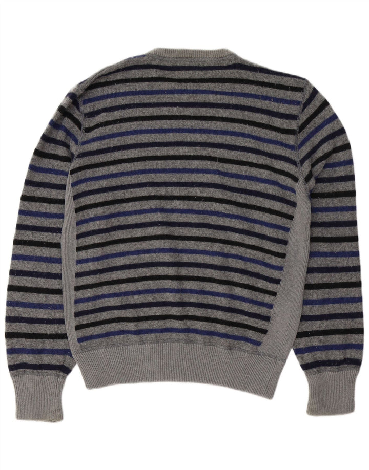 WOOLRICH Mens Crew Neck Jumper Sweater XL Grey Striped Wool