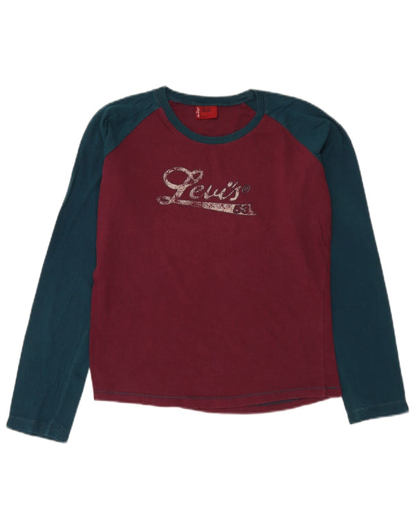 Levi's Womens Graphic Top Long Sleeve UK 14 Medium Burgundy Colourblock