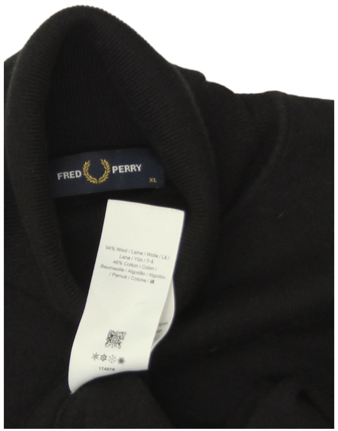 Fred Perry Mens Roll Neck Jumper Sweater XL Black Wool