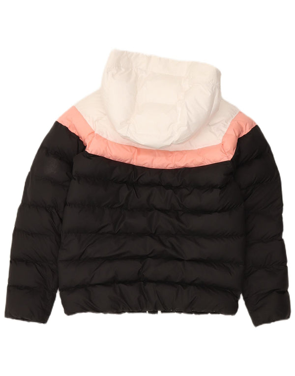 Nike Girls Hooded Padded Jacket 10-11 Years Medium Black Colourblock