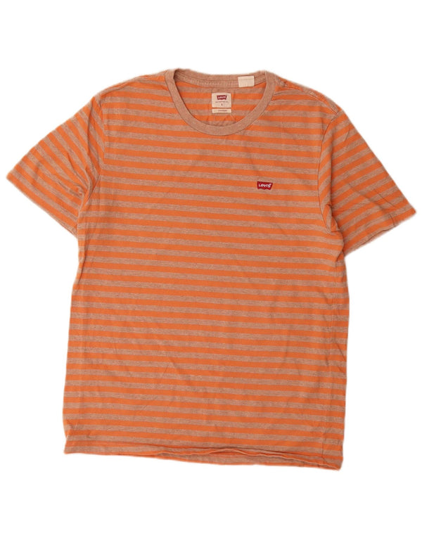Levi's Mens Standard Fit T-Shirt Top Small Orange Striped Cotton