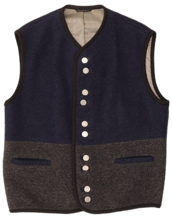 Landhaus Mens Gilet EU 50 Large Navy Blue Colourblock Viscose