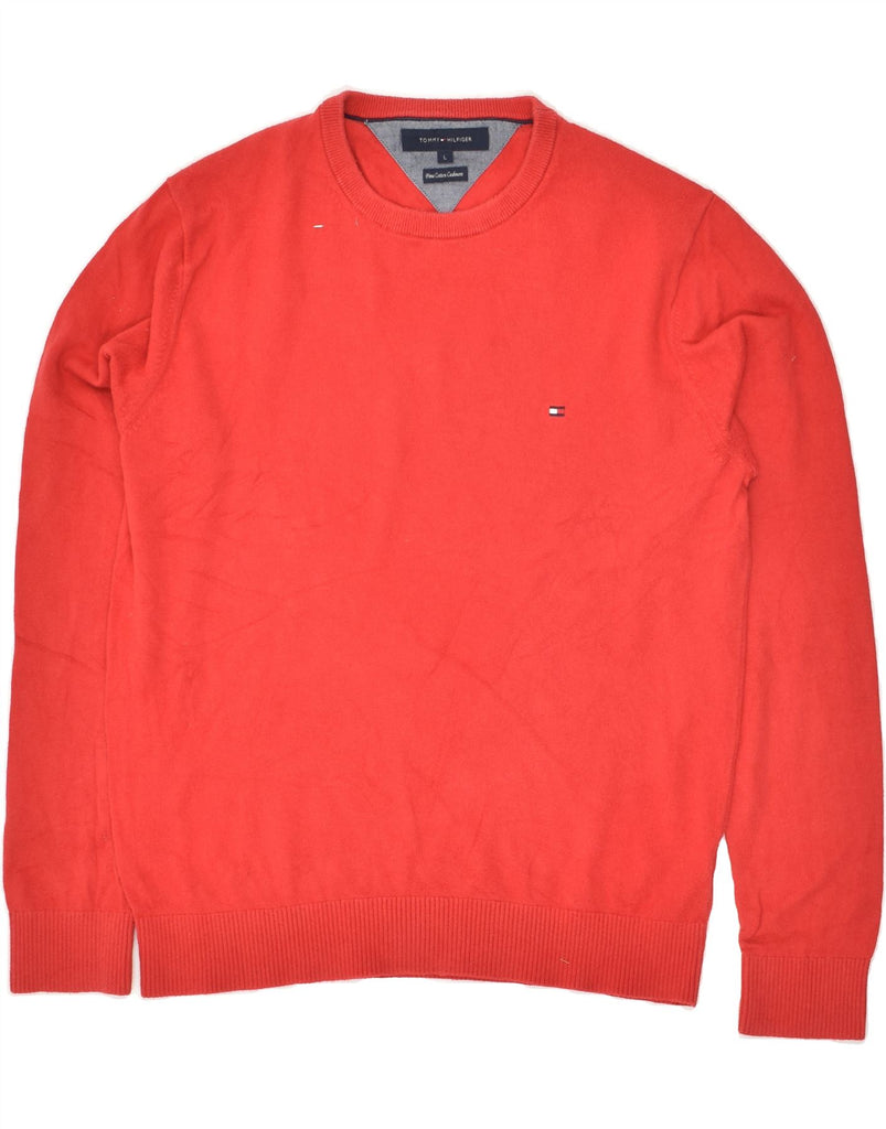 TOMMY HILFIGER Mens Crew Neck Jumper Sweater Large Red Cotton | Vintage Tommy Hilfiger | Thrift | Second-Hand Tommy Hilfiger | Used Clothing | Messina Hembry 