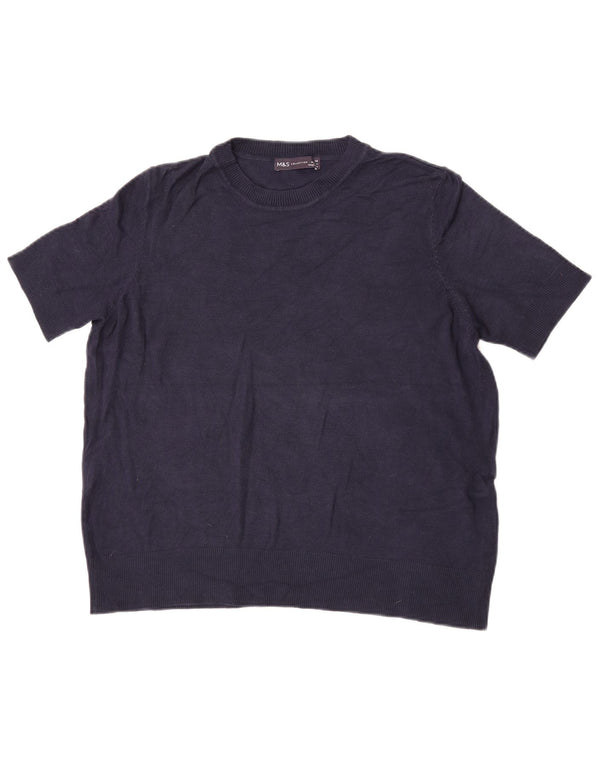 Marks & Spencer Womens Crew Neck Jumper Sweater UK 14 Large Navy Blue