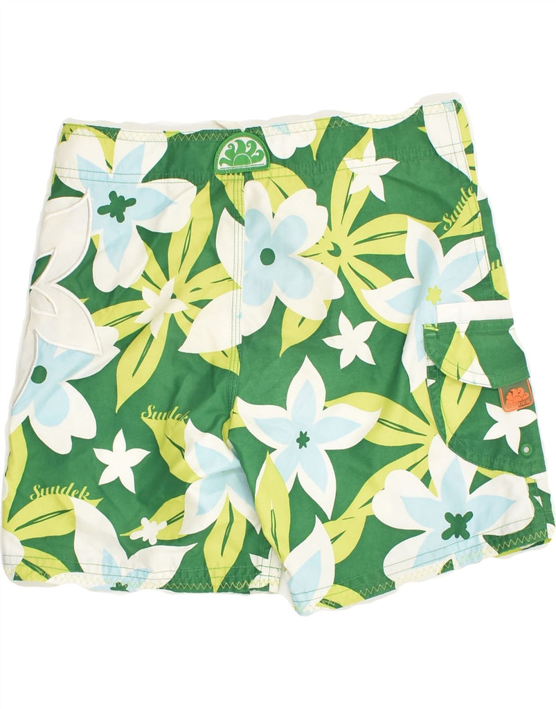 SUNDEK Boys Graphic Swimming Shorts 9-10 Years Green Floral Polyester | Vintage Sundek | Thrift | Second-Hand Sundek | Used Clothing | Messina Hembry 