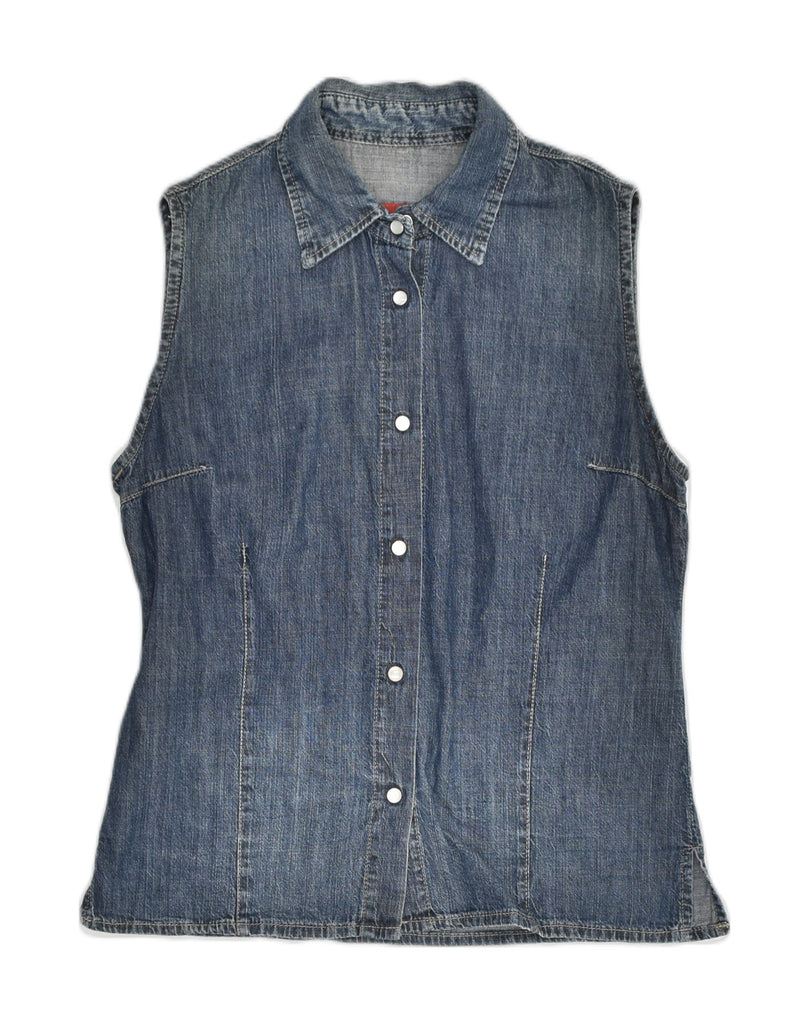 CARRERA Womens Sleeveless Denim Shirt UK 14 Medium Blue Cotton | Vintage Carrera | Thrift | Second-Hand Carrera | Used Clothing | Messina Hembry 