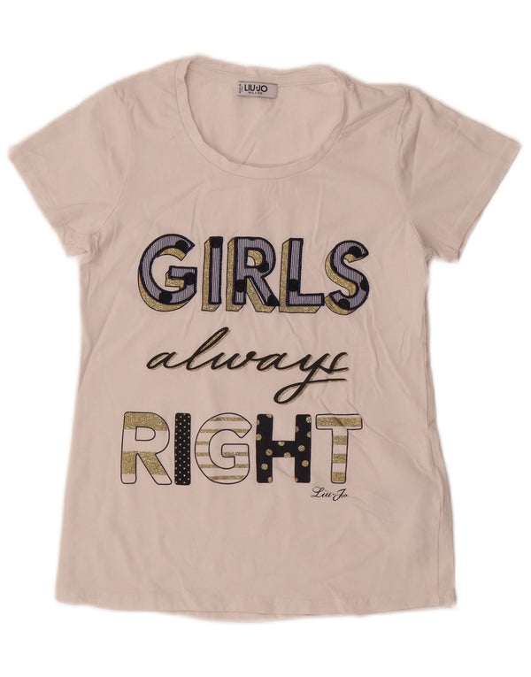 Liu Jo Girls Graphic T-Shirt Top 11-12 Years Small White Cotton