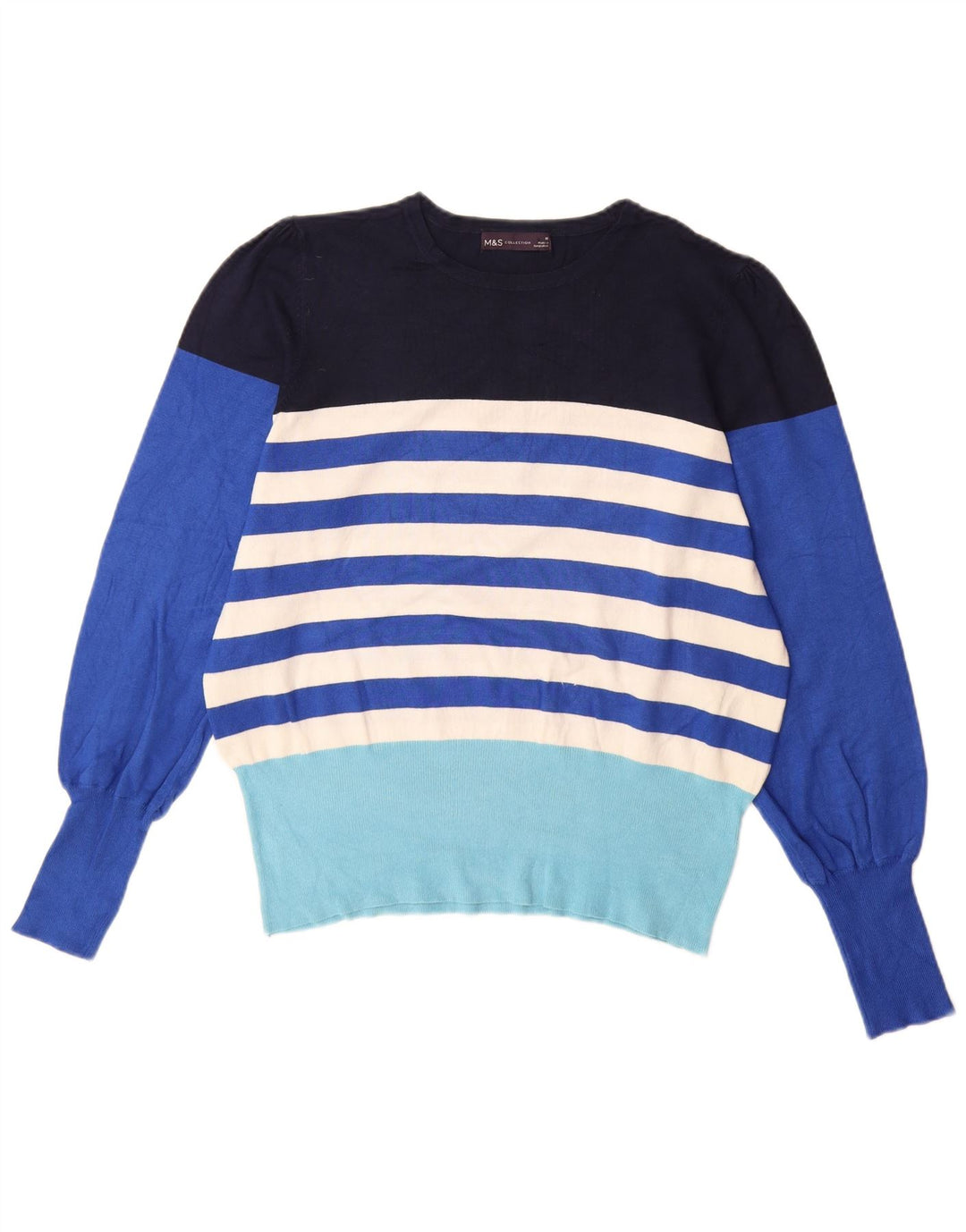 MARKS & SPENCER Womens Boat Neck Jumper Sweater UK 16 Large Blue Striped