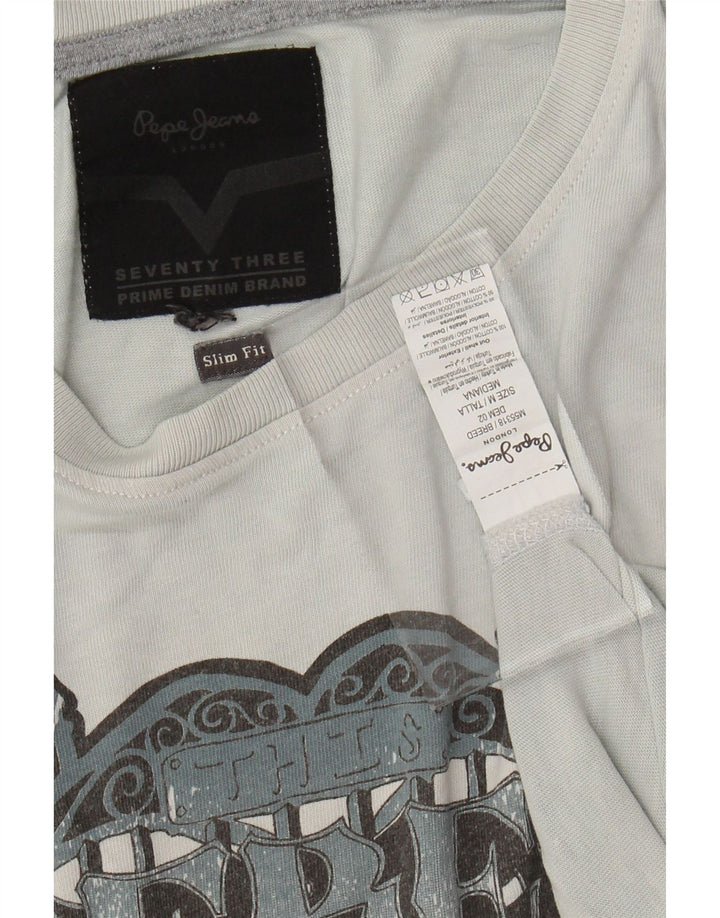 PEPE JEANS Mens Slim Fit Graphic T-Shirt Top Medium Blue Cotton