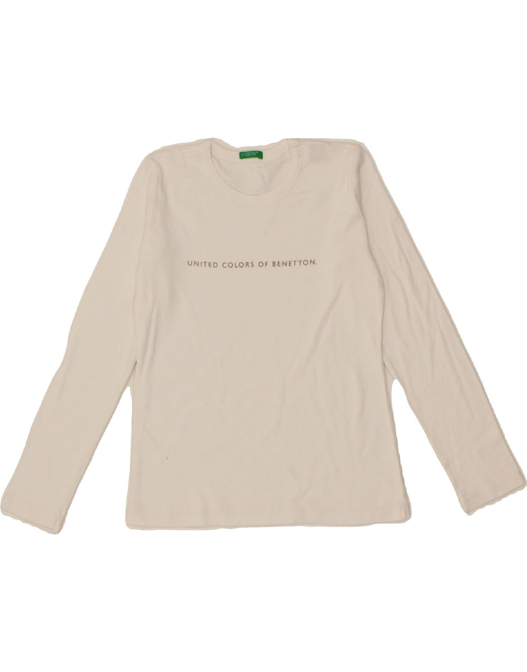 BENETTON Girls Graphic Top Long Sleeve 7-8 Years Medium White Cotton Vintage Benetton and Second-Hand Benetton from Messina Hembry 