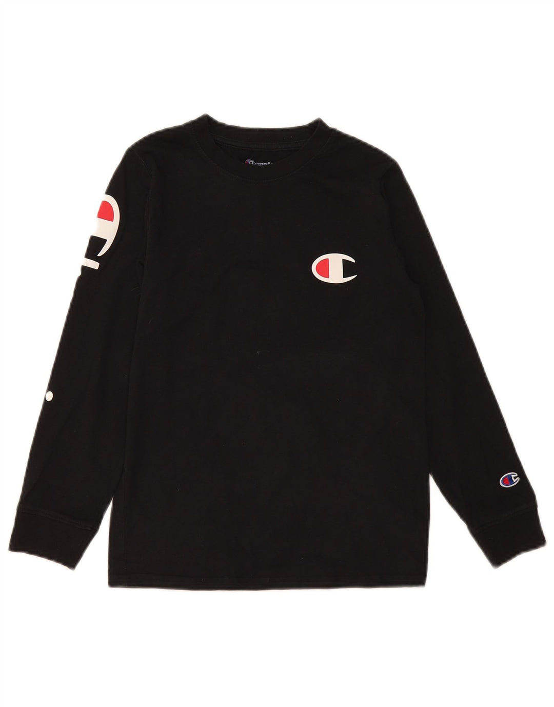 Champion Boys Graphic Top Long Sleeve 9-10 Years Medium Black Cotton