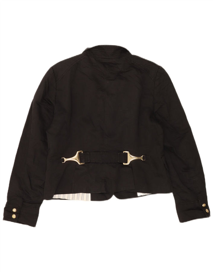 Zara Womens Crop Bomber Jacket UK 18 XL Black Cotton