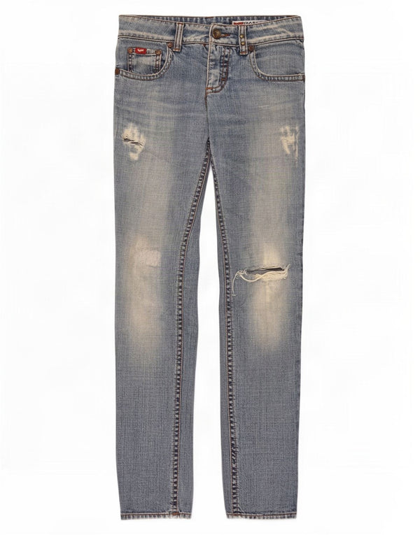 Gas Womens Distressed Slim Jeans W26 L31 Blue Cotton