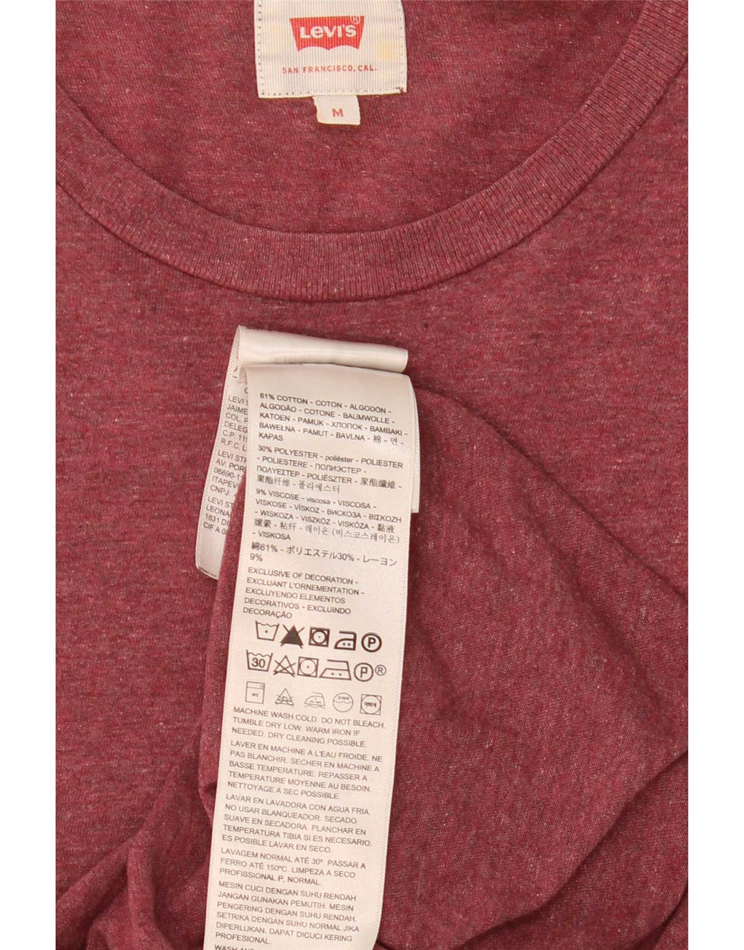 Levi's Mens T-Shirt Top Medium Maroon Cotton
