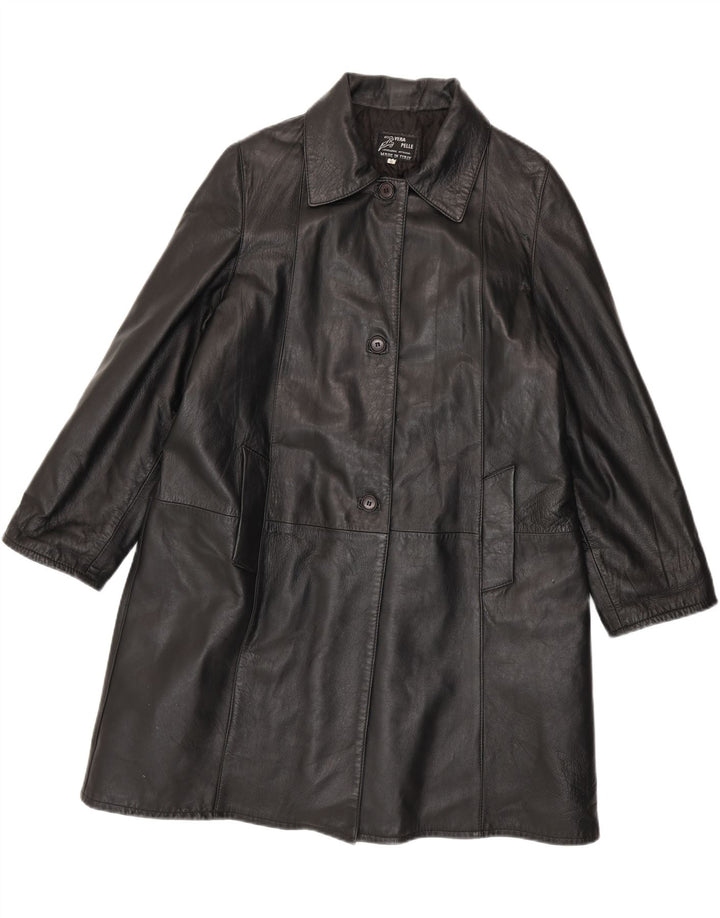 Vintage Womens Oversized Leather Coat UK 10 Small Black Leather