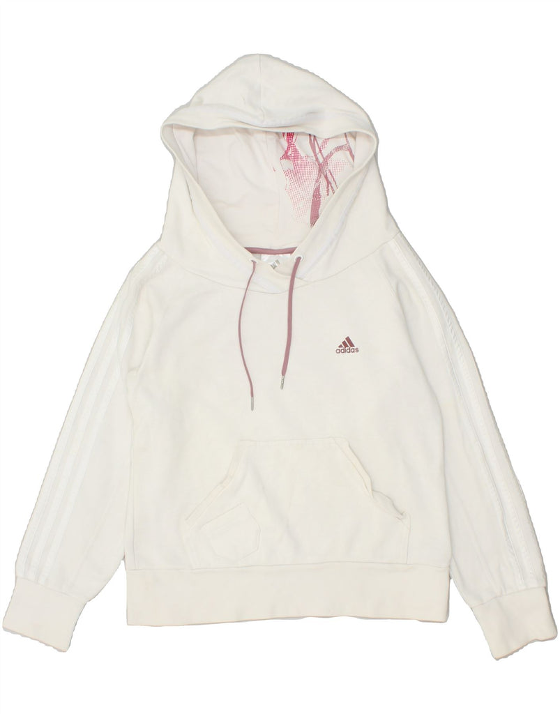 ADIDAS Womens Crop Hoodie Jumper UK 10 Small White Cotton Vintage Adidas and Second-Hand Adidas from Messina Hembry 