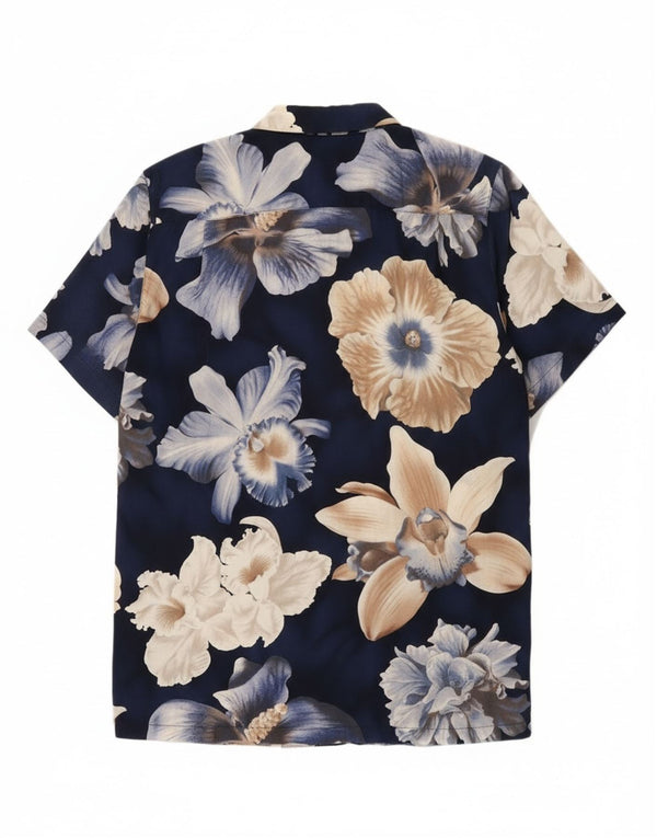 Enara Camice Womens Short Sleeve Shirt Blouse UK 14 Medium Navy Blue Floral