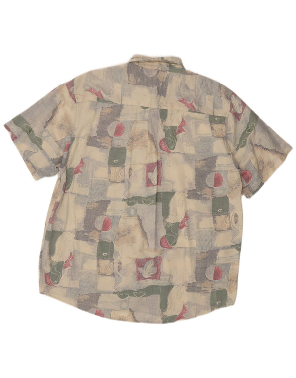 VINTAGE Mens Short Sleeve Shirt Size 16 1/2 41/42 Large Beige Patchwork