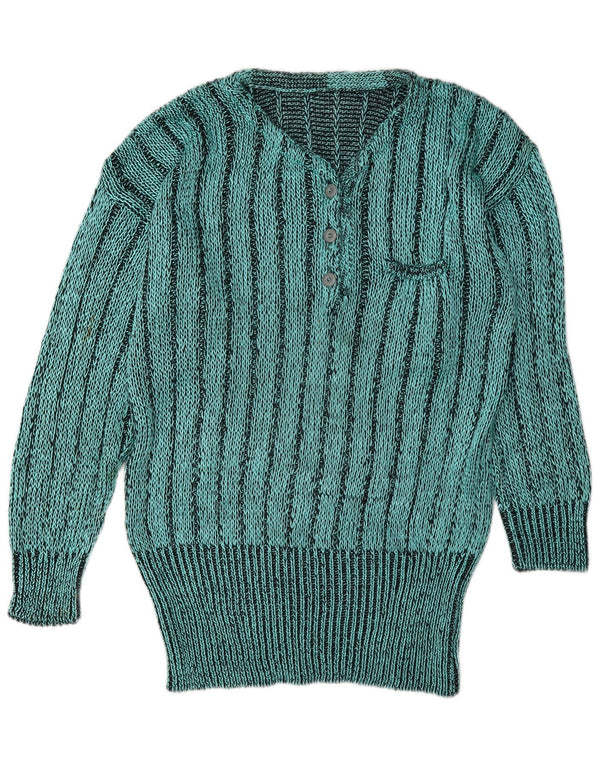 Vintage Womens V-Neck Jumper Sweater UK 16 Large Green Striped