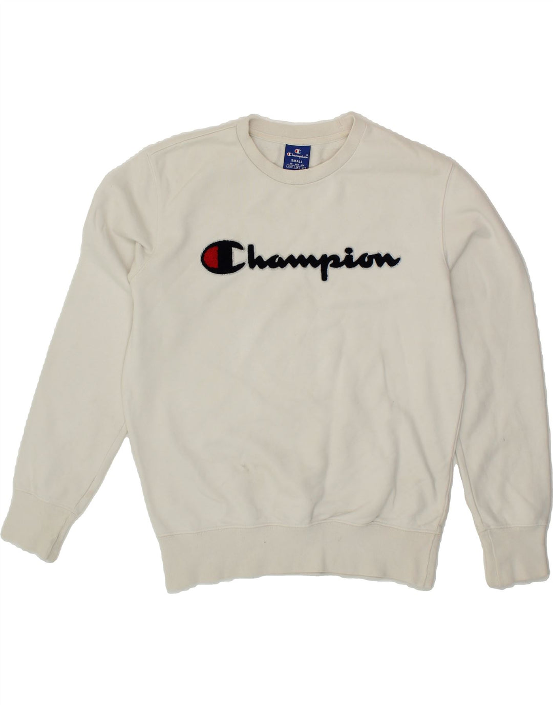 CHAMPION Womens Oversized Graphic Sweatshirt Jumper UK 10 Small White Vintage Champion and Second-Hand Champion from Messina Hembry 